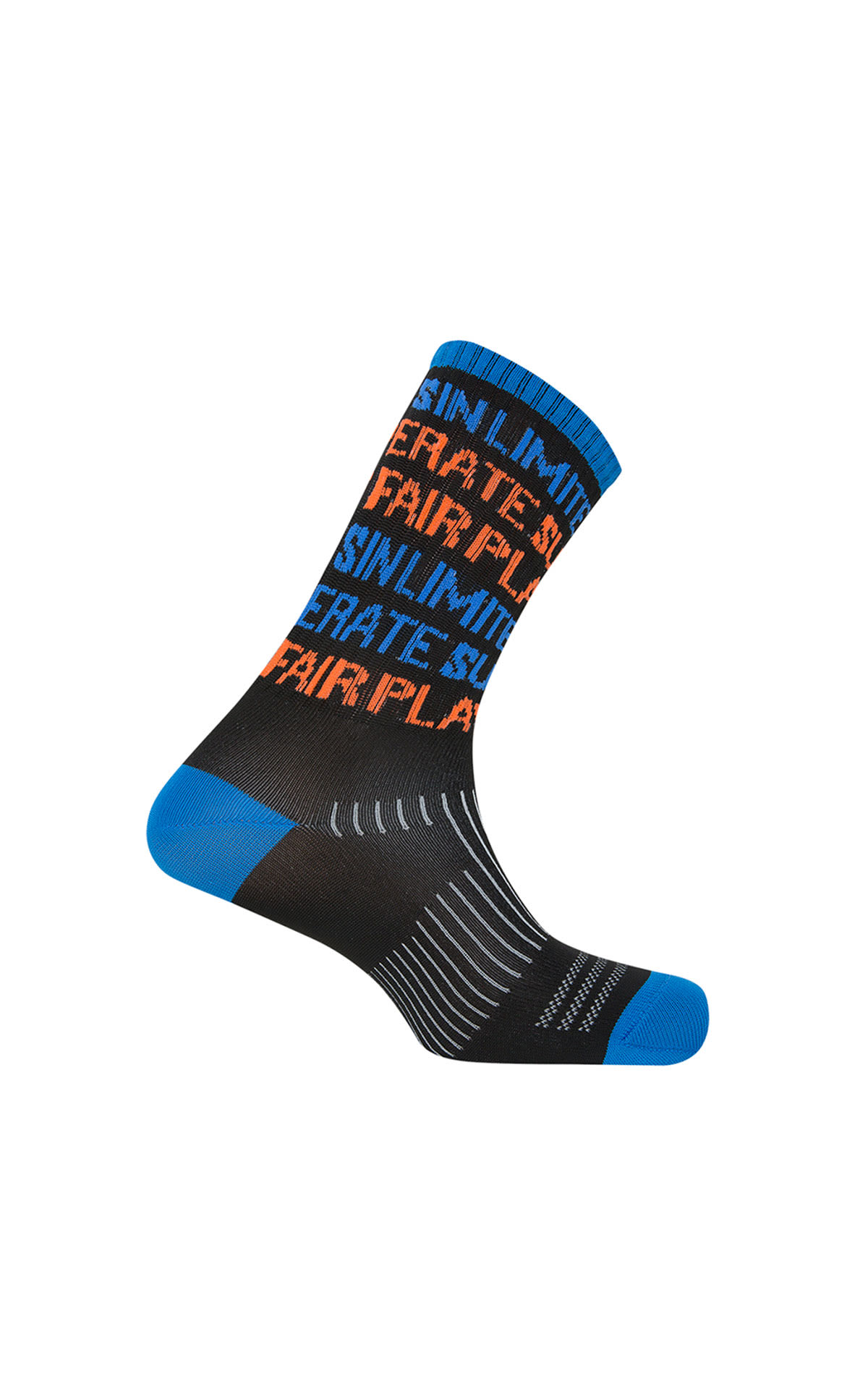 Black sock with blue and orange sports details Punto Blanco