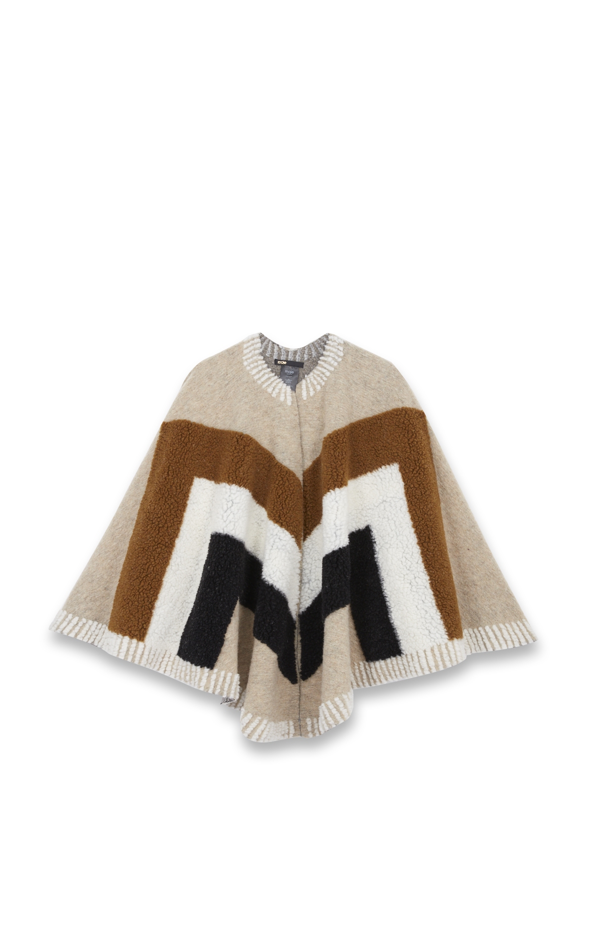Poncho en laine avec rayures fourrure tricolore*