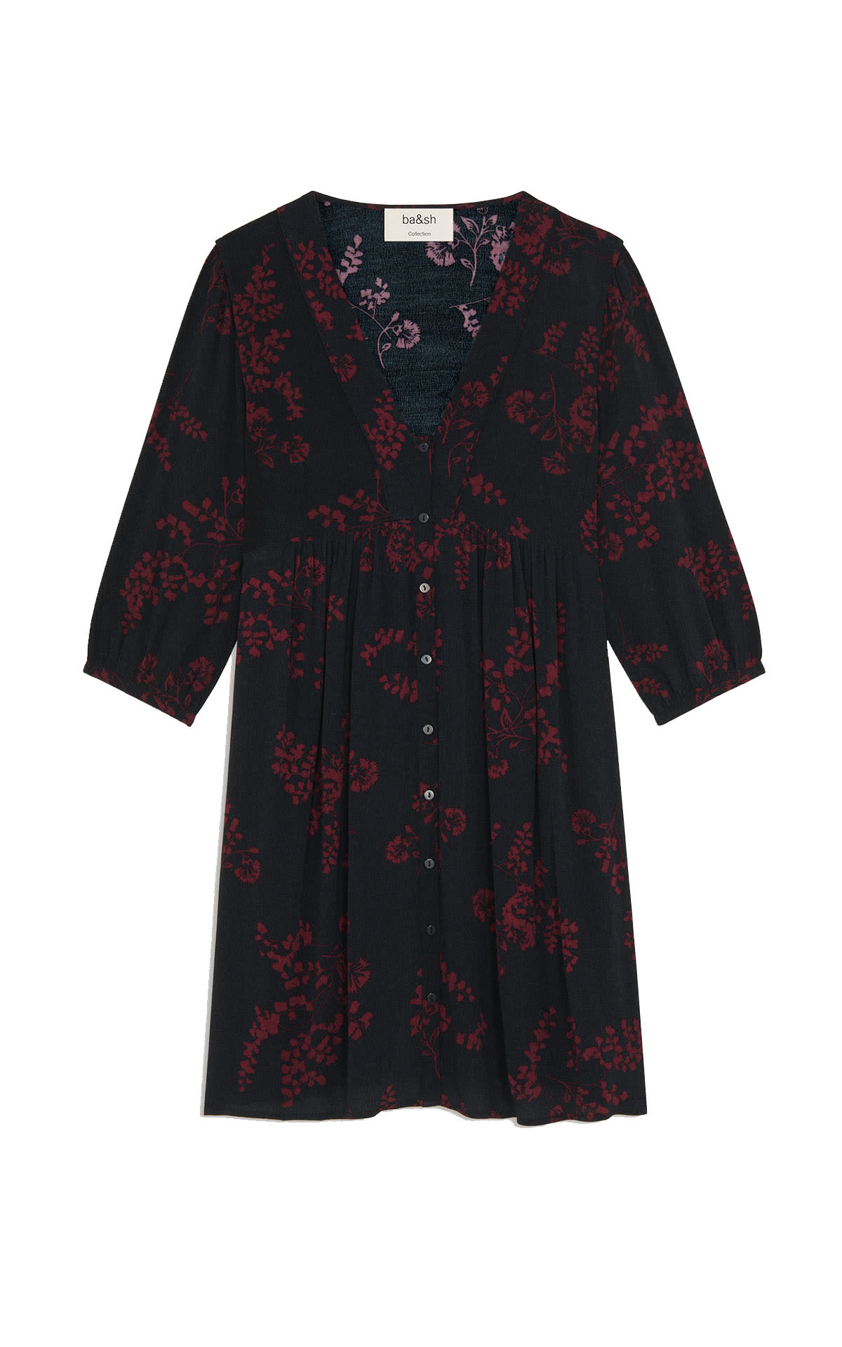 Short black dress with red flower print ba&sh