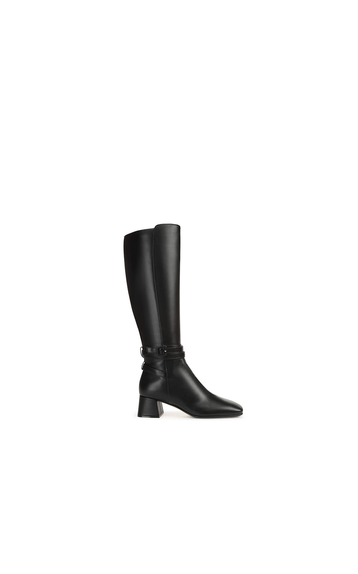 Sergio Rossi Black leather boots with buckle and square toe