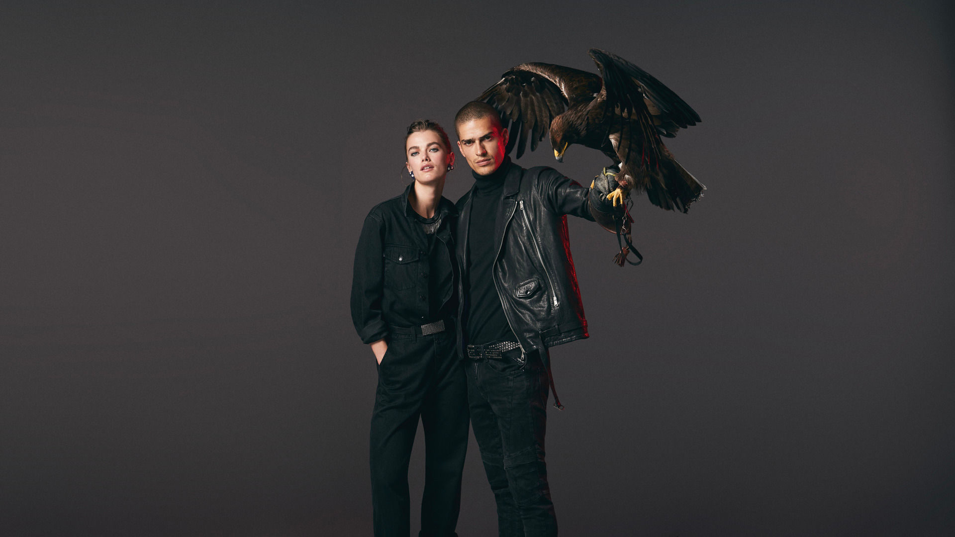 Couple with a wild bird