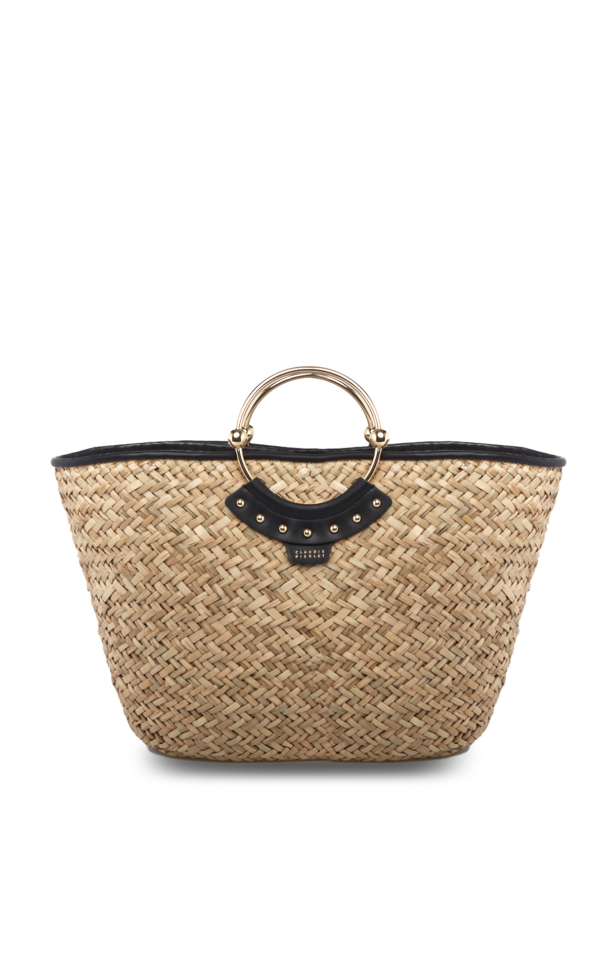 Black leather and wicker bag