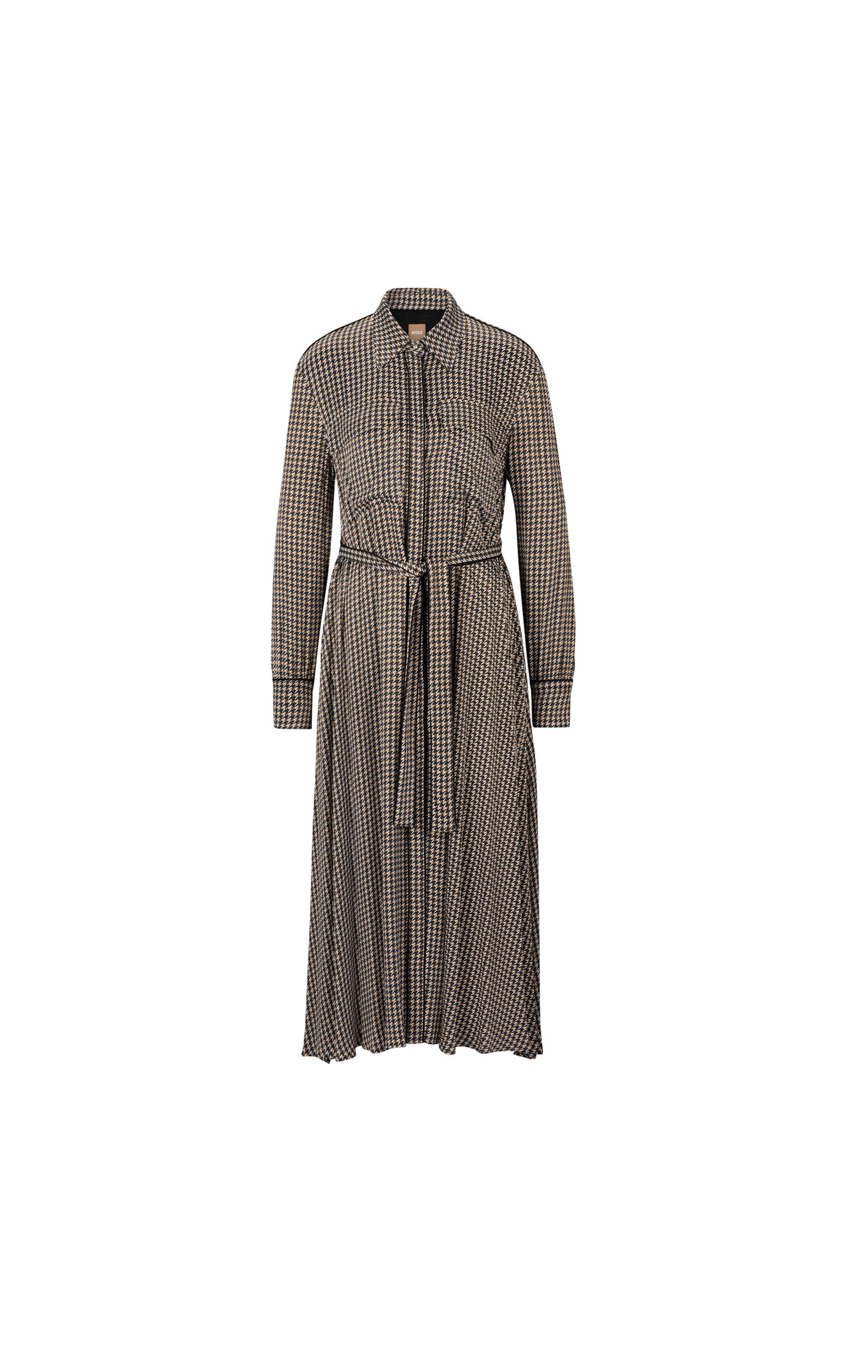 Long checkered print dress with belt BOSS outlet madrid las rozas village