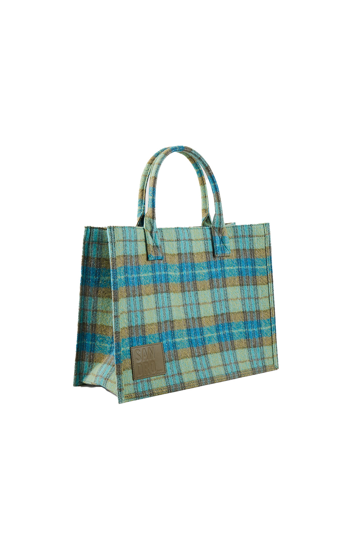 Green and Blue Checkered Tote Bag sandro outlet barcelona la roca village