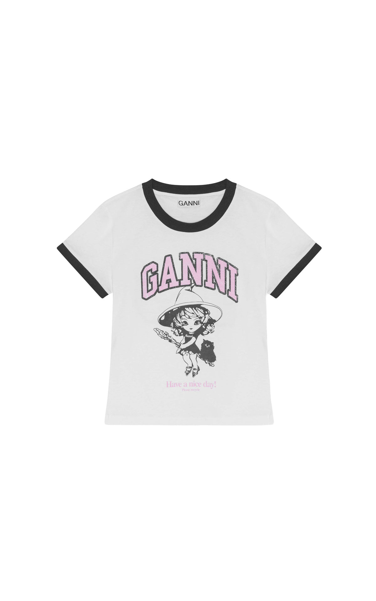 Ganni White/pink t-shirt from Bicester Village