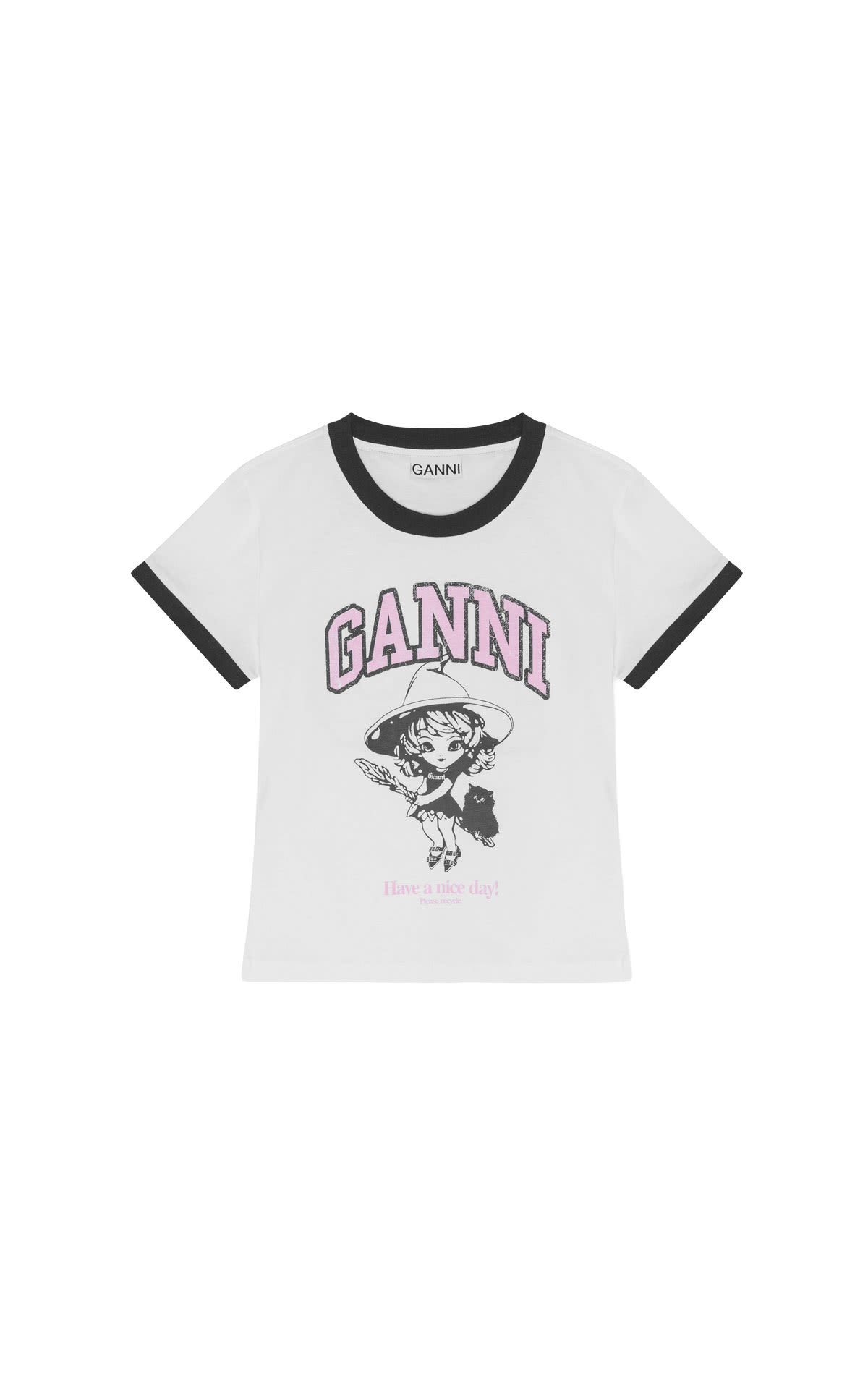 Ganni White/pink t-shirt from Bicester Village