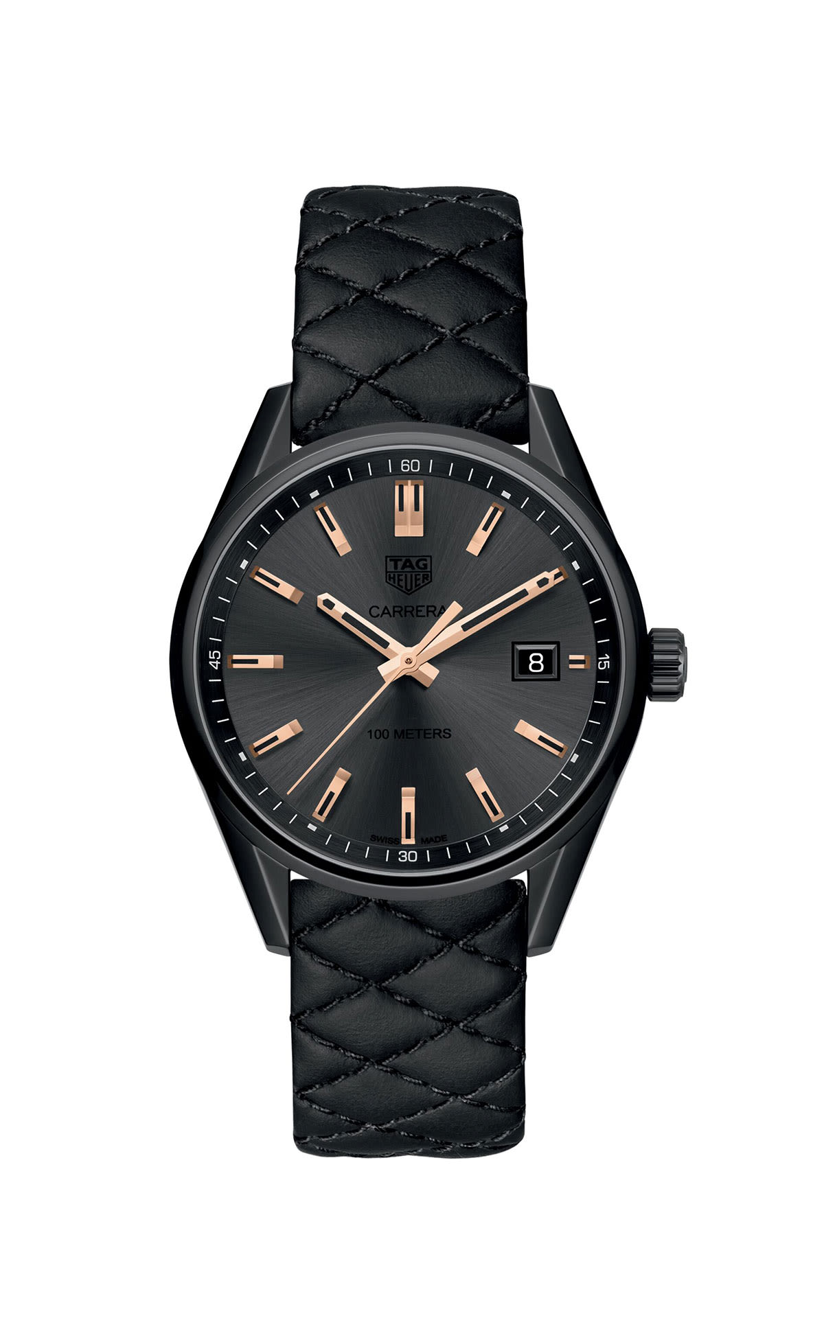Black women's watch with rose gold details TAG Heuer