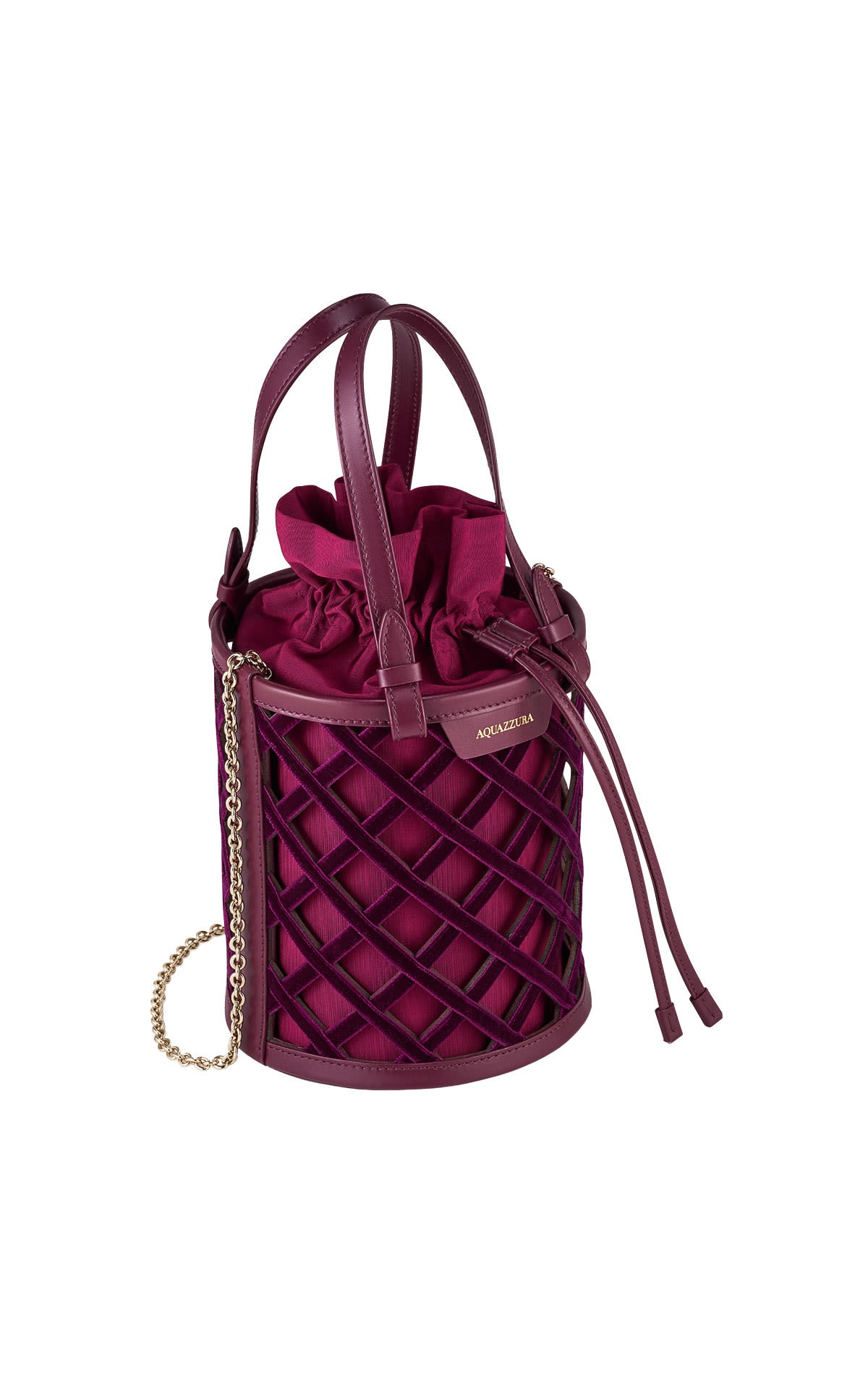 Aquazzura Romance bucket merlot light gold from Bicester Village