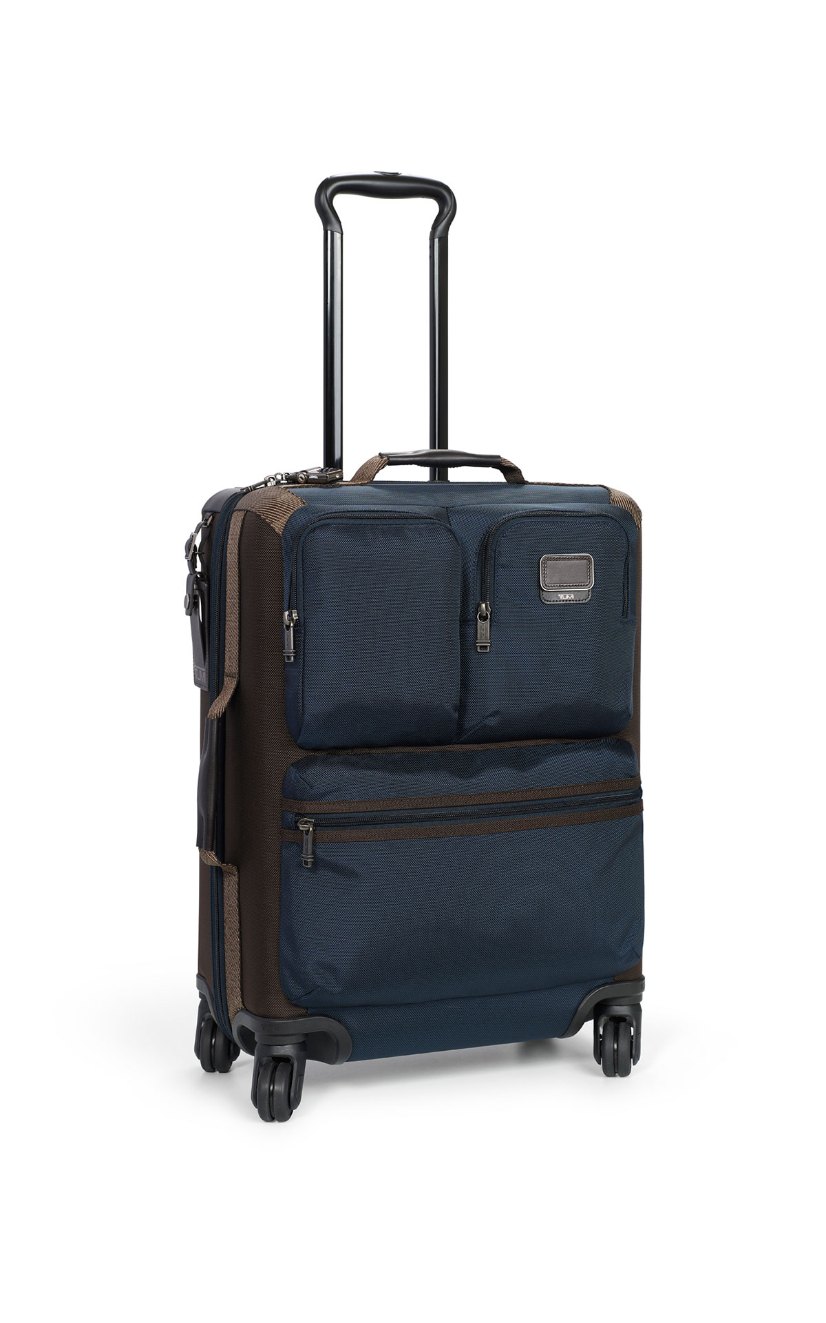 Navy blue wheeled suitcase with front pockets Tumi