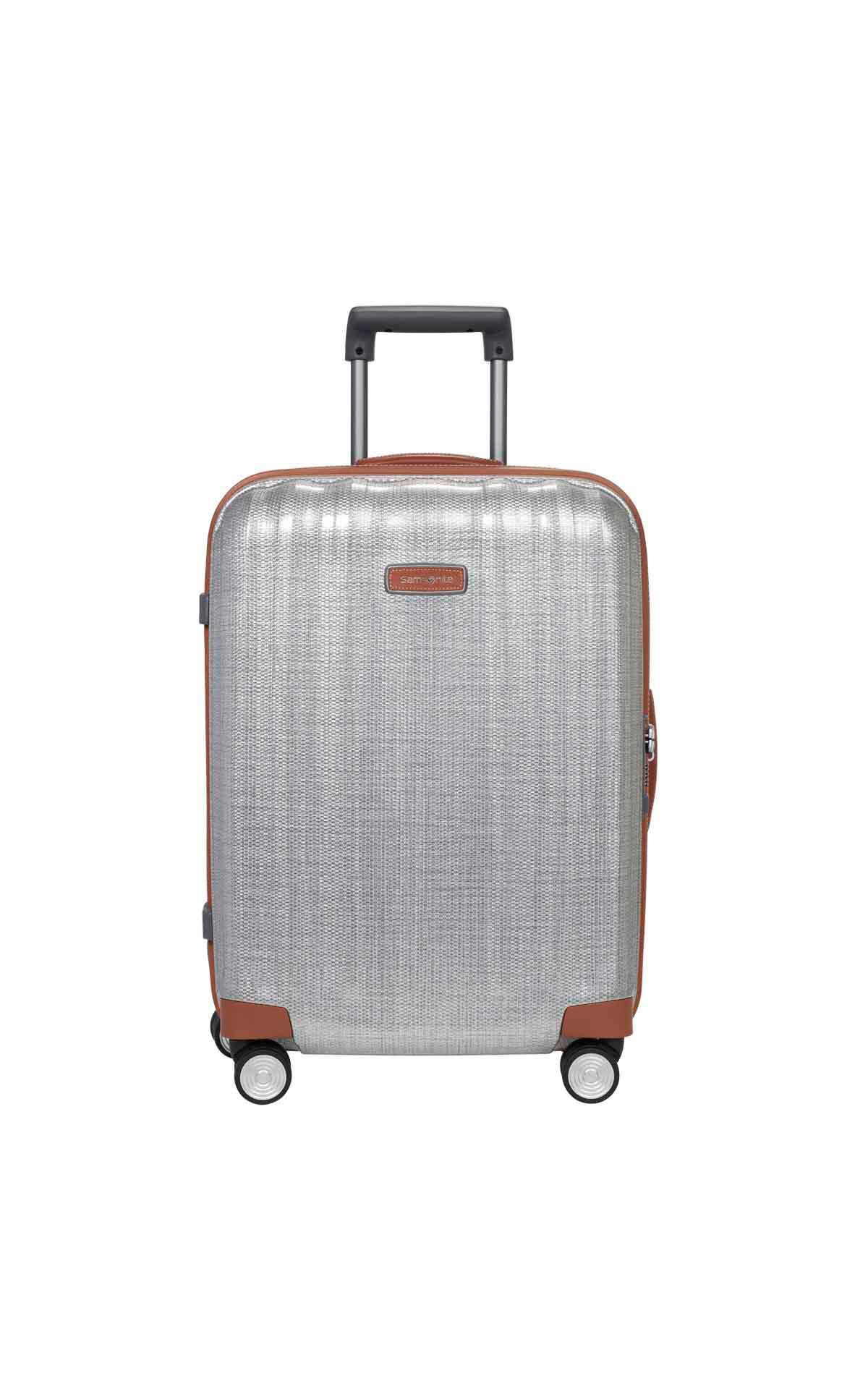 Gray wheeled suitcase with leather details Samsonite