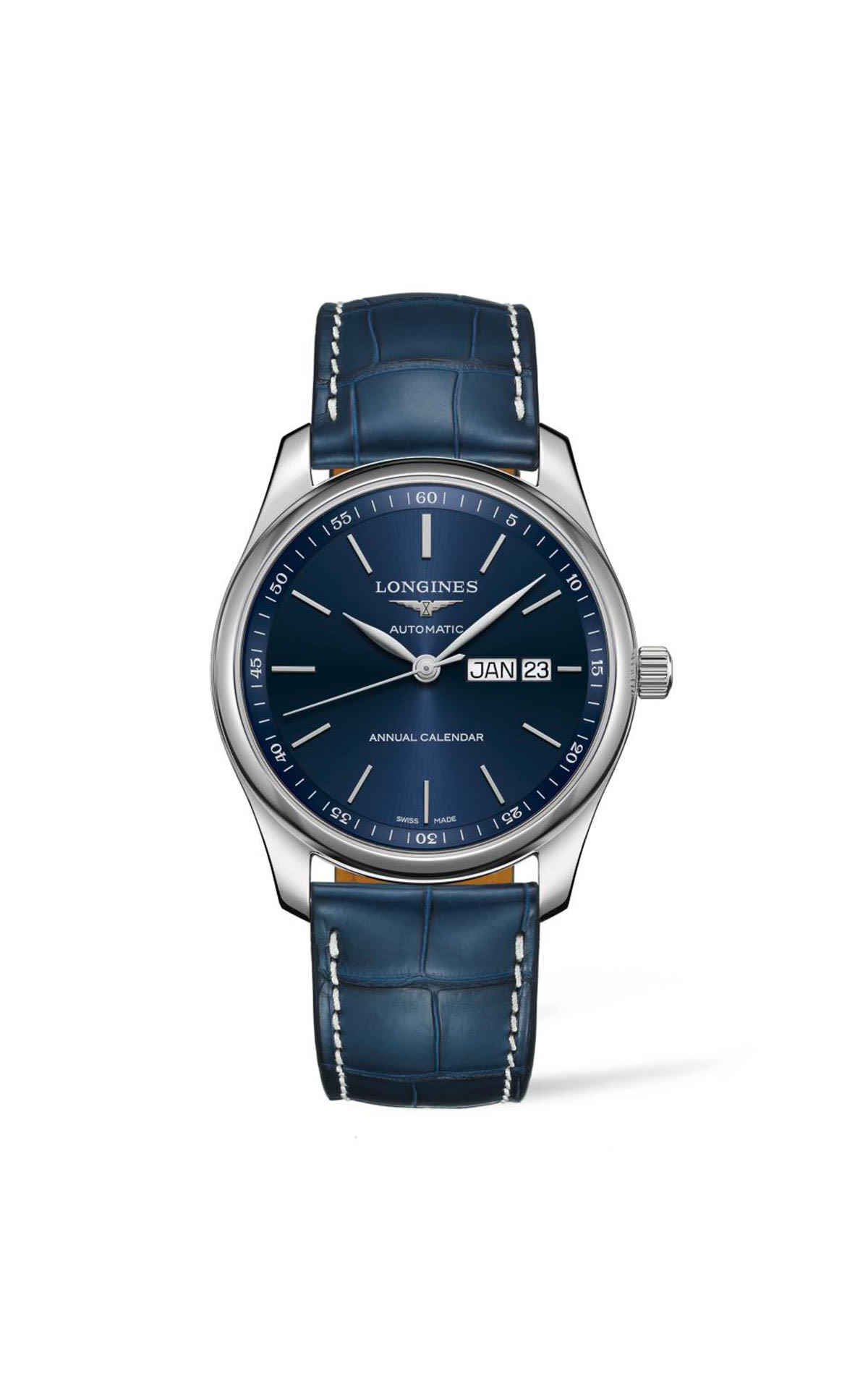 Longines Master Collection watch with blue leather strap Hour Passion