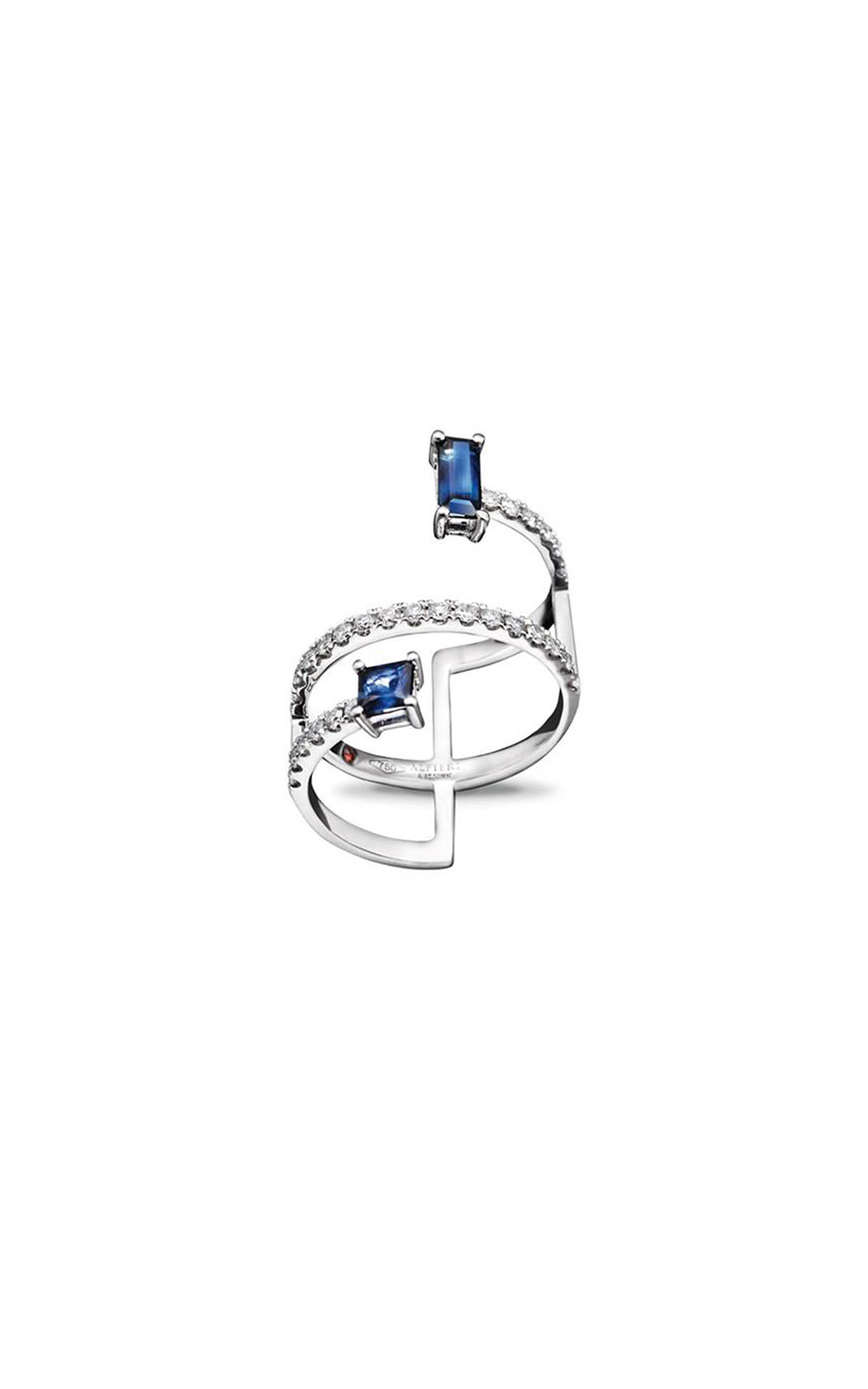 ALFIERI & ST. JOHN | Luxury Zone White gold ring with baguette and princess cut diamonds and sapphires