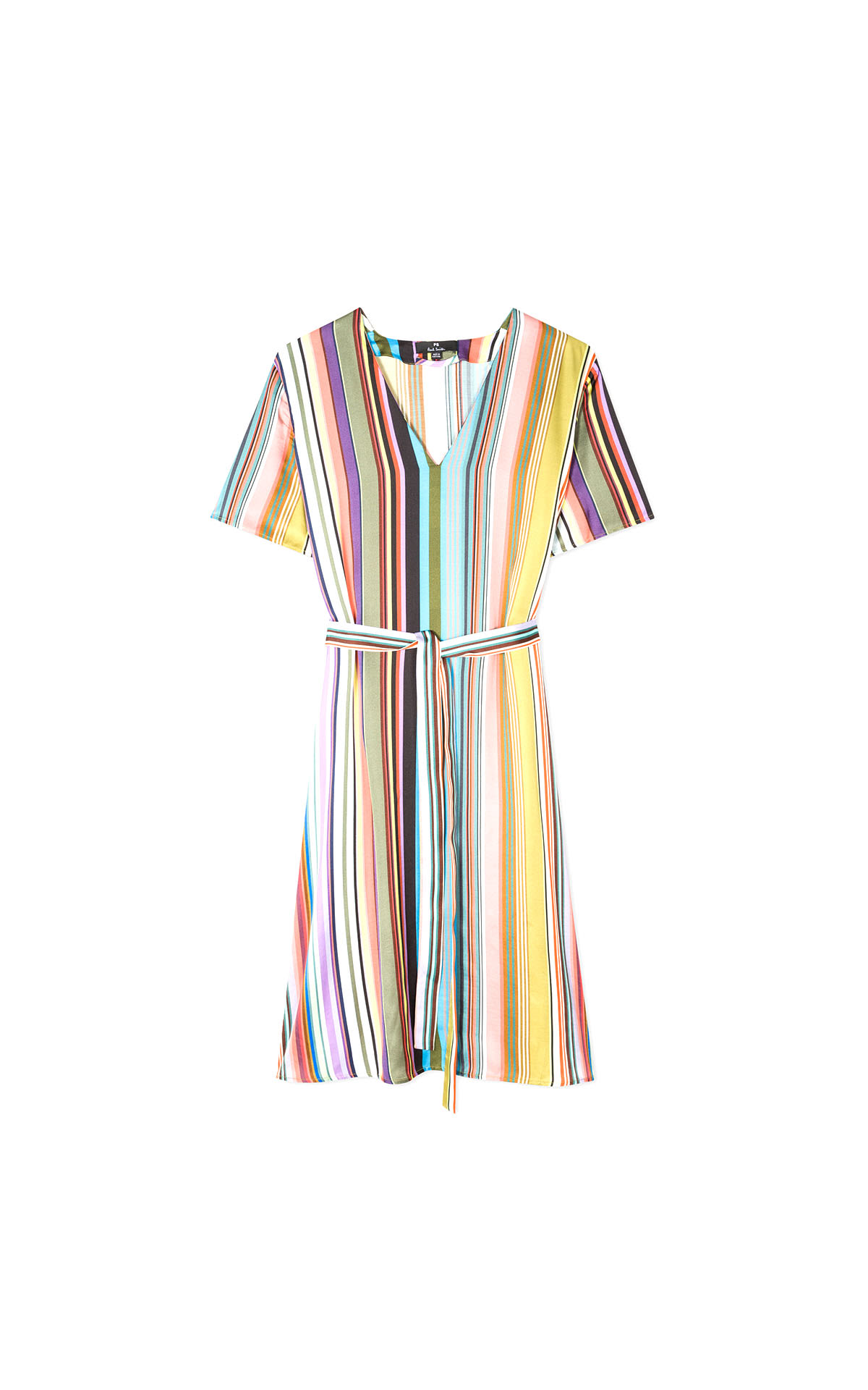 Multi coloured stripe V neck SS dress W/TIE 