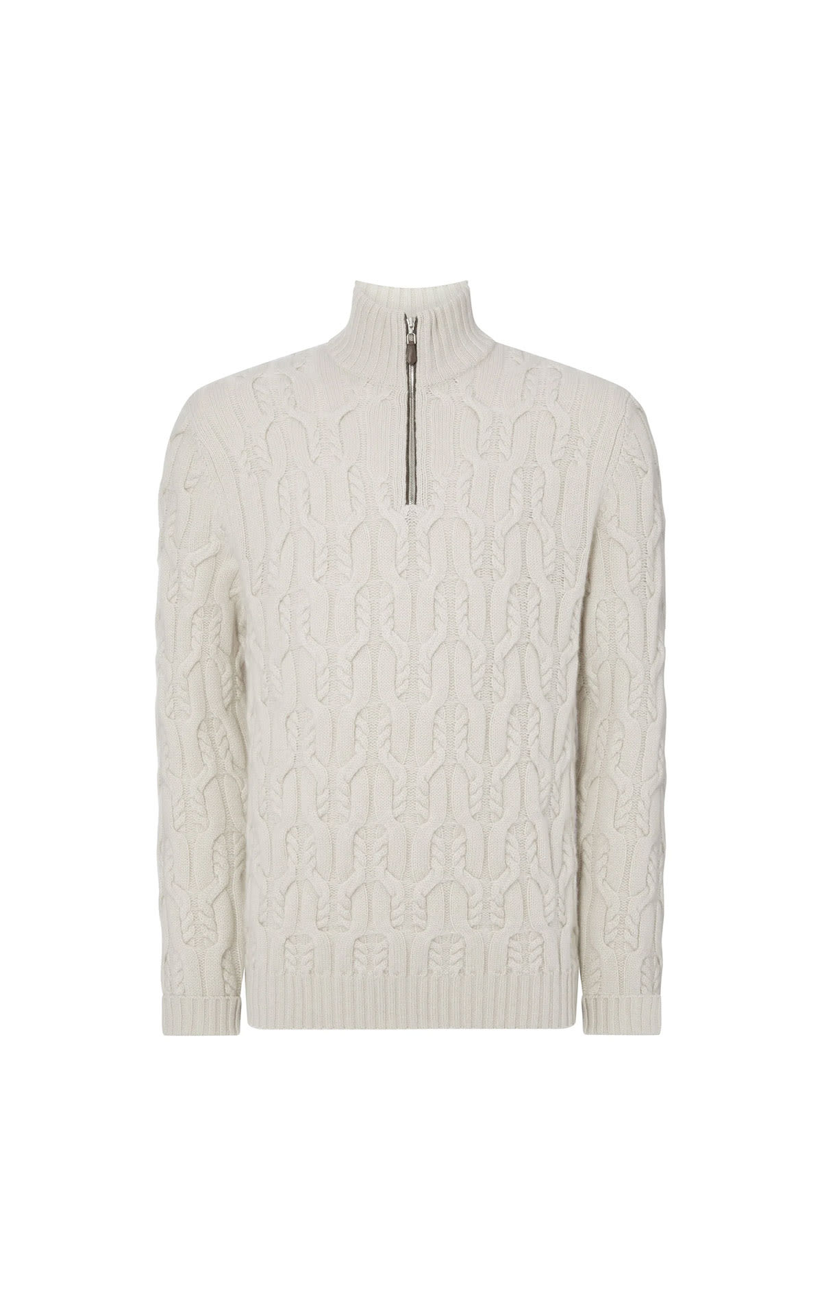 N. Peal Textured cable half zip cashmere jumper snow grey from Bicester Village