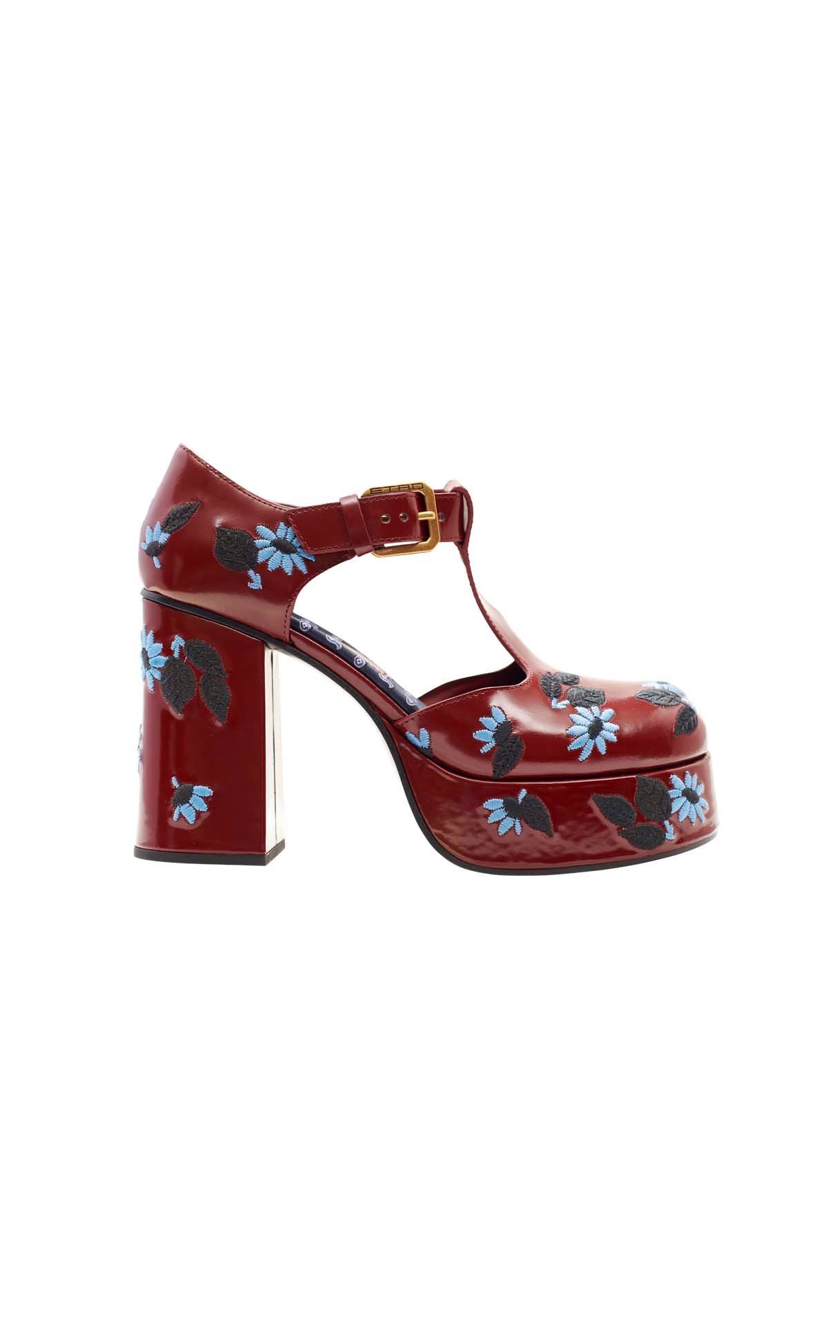 Printed burgundy sandals with heel and platform etro oultet barcelona la roca village