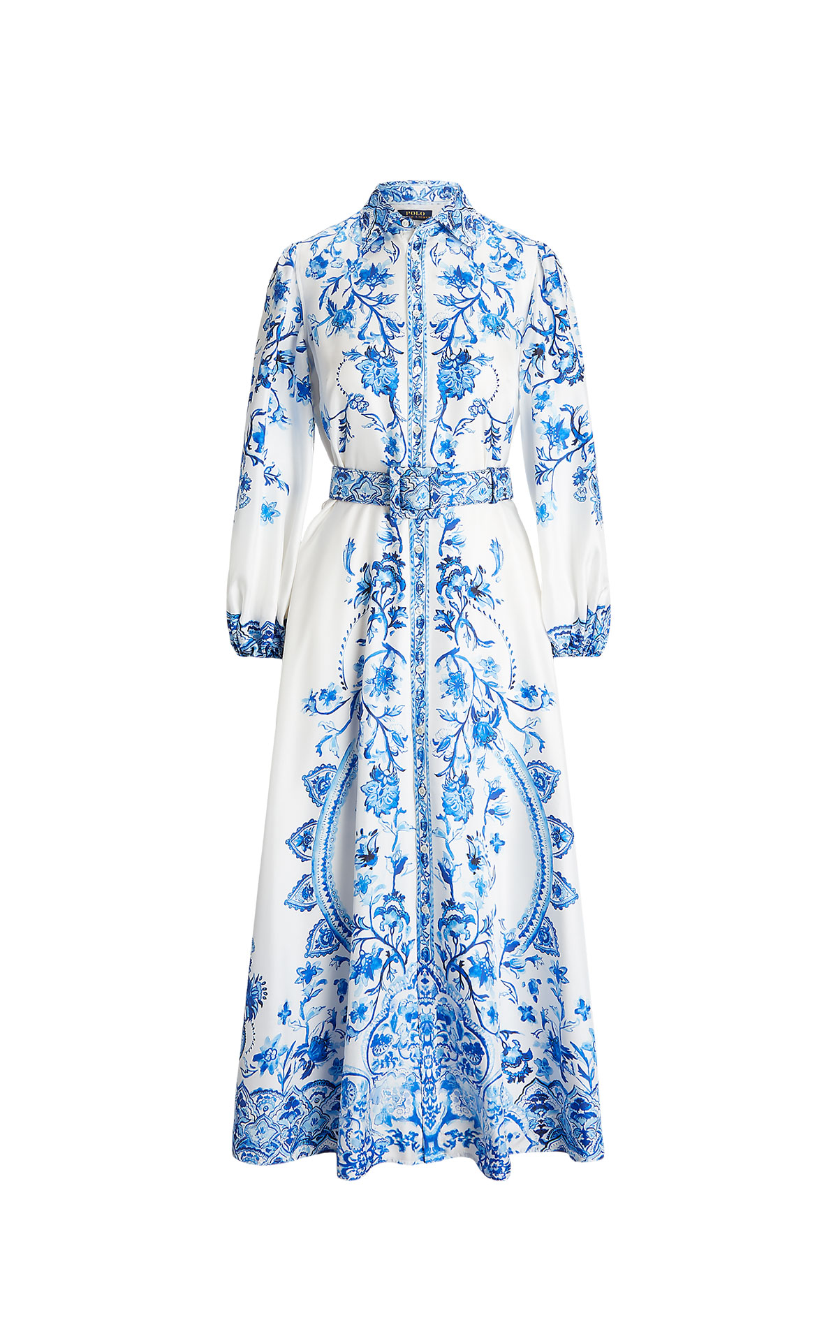 Blue and white printed long sleeve long dress polo ralph lauren women outlet barcelona la roca village