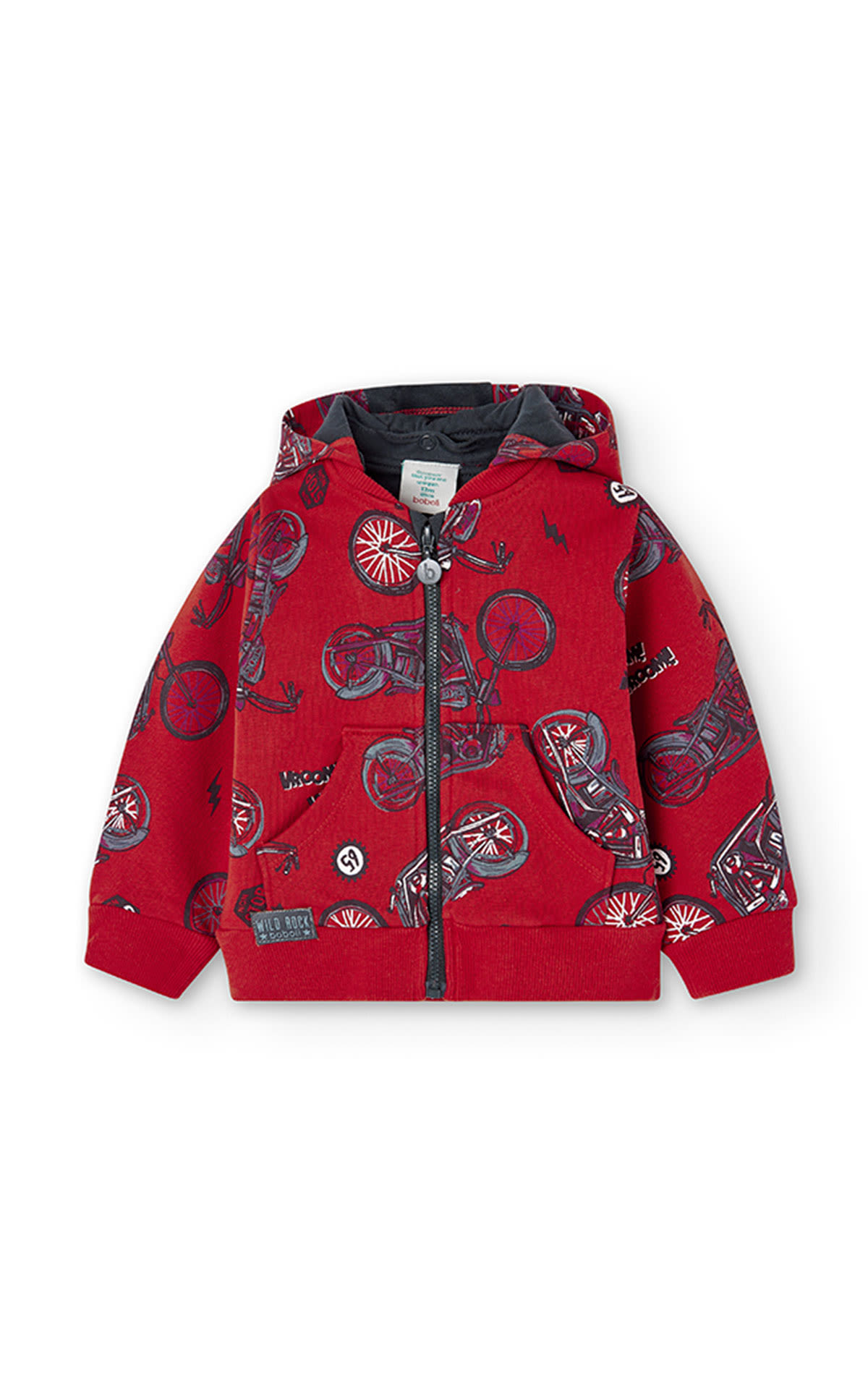 Red hooded sweater with motorcycle print boboli
