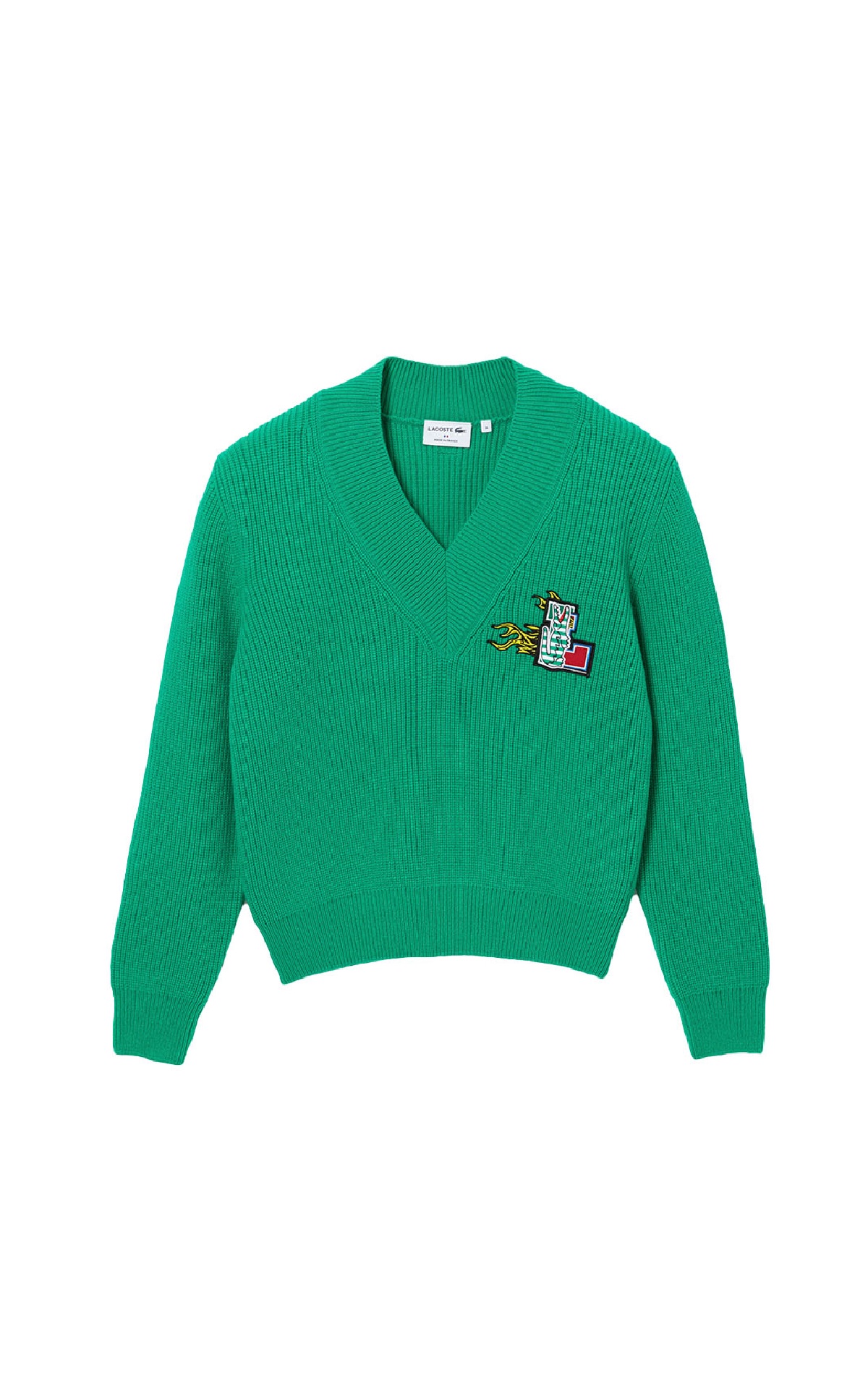 Green V-neck knitted sweater Lacoste