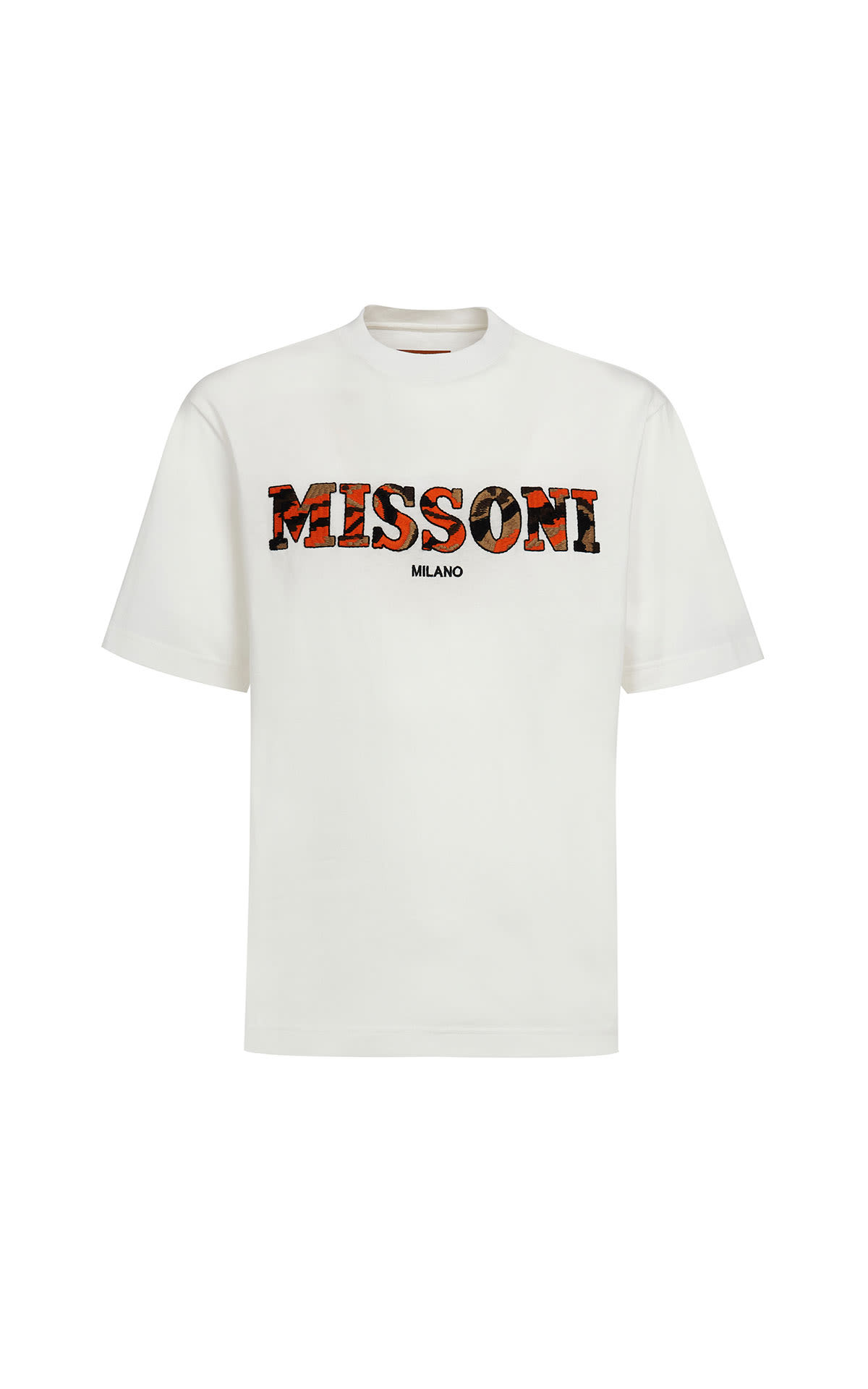 Camiseta blanca mang acorta con logo de la marca Missoni