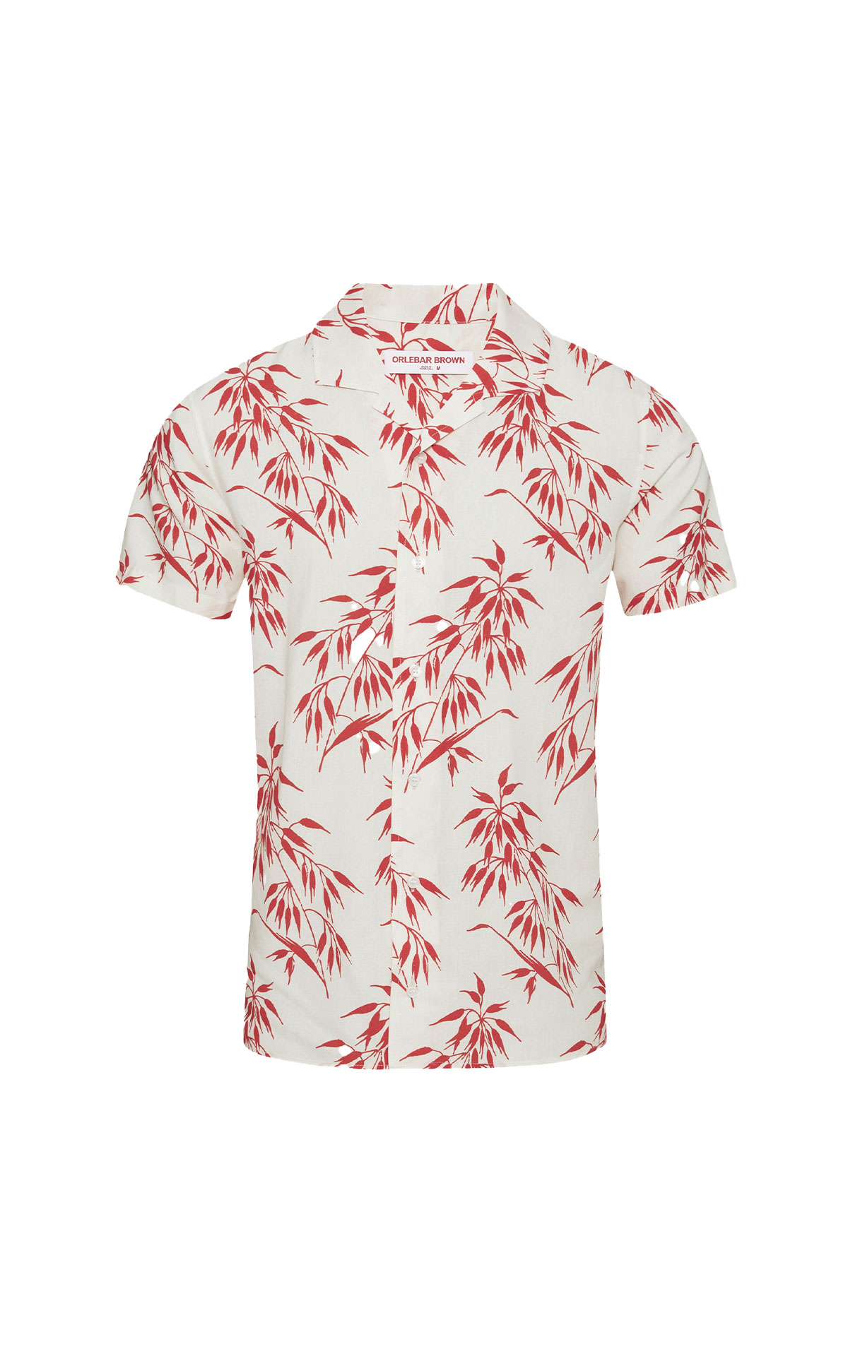 Orlebar Brown Capri Collar Bamboo Print Linen Shirt in White Sand/Summer Red from Bicester Village