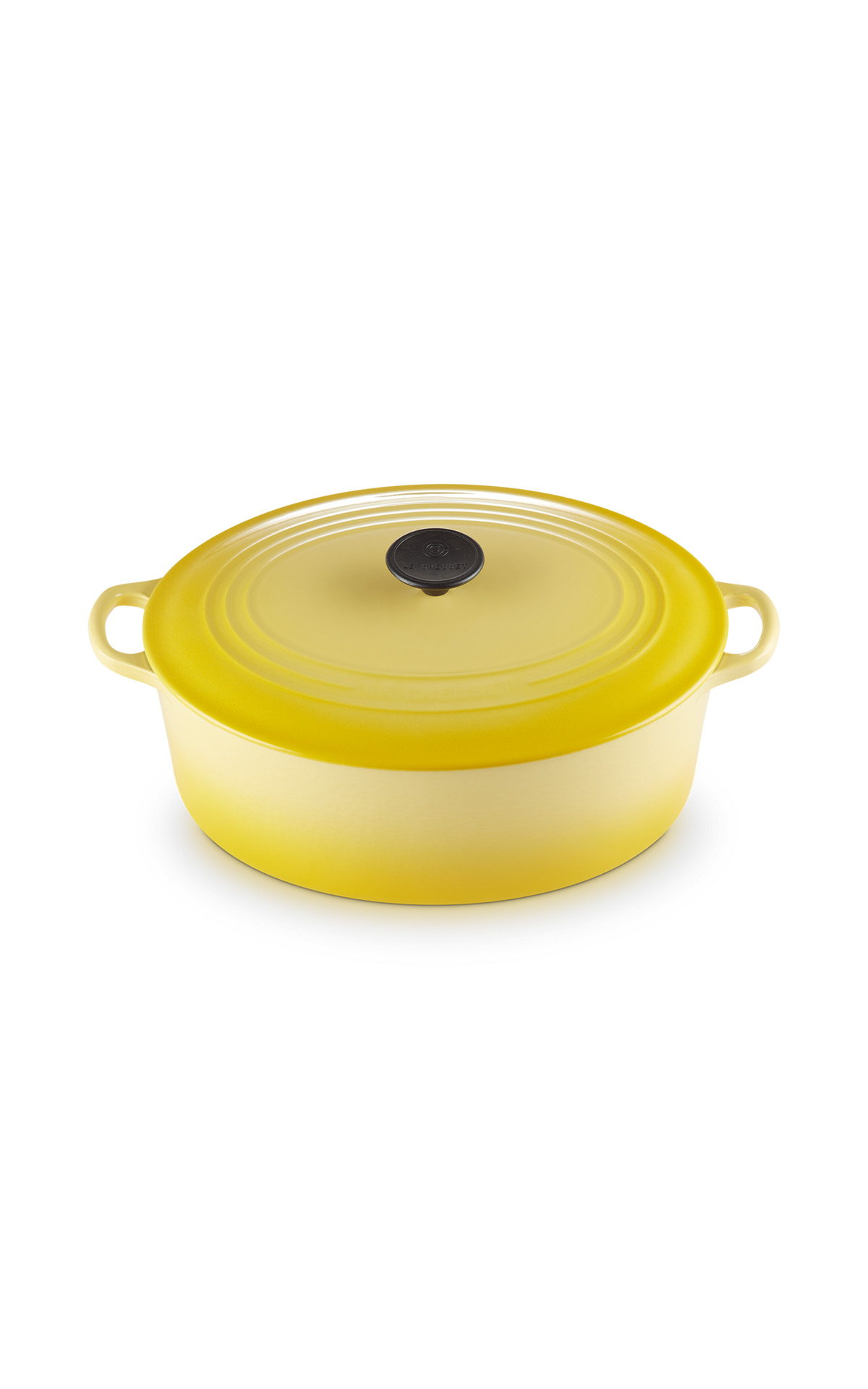 Yellow cast iron oval cocotte Le Creuset