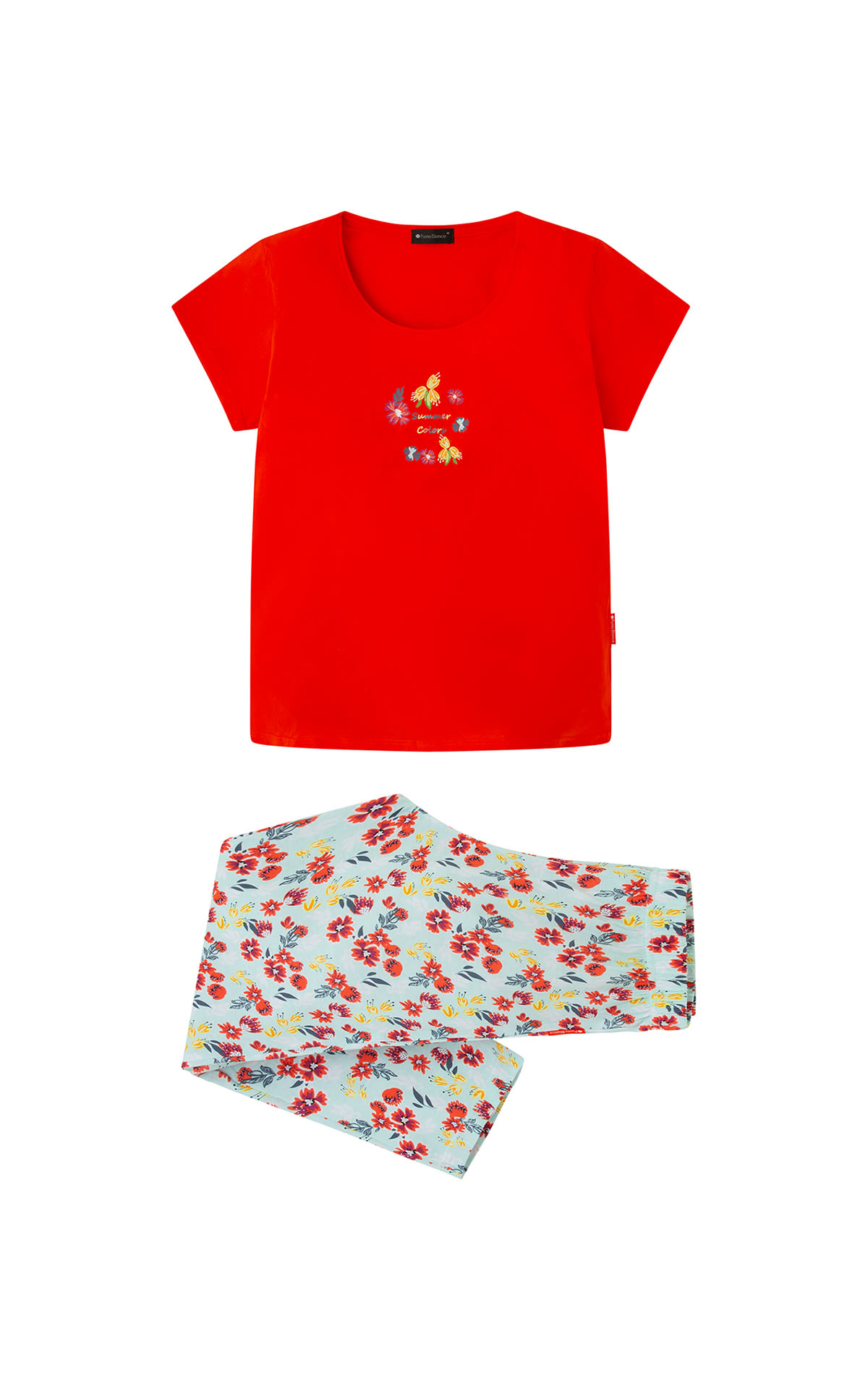Conjunto pijama largo rojo con estampado de flores Punto Blanco