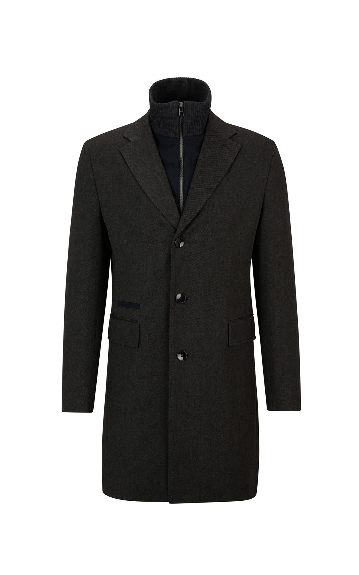 Black buttoned high collar coat BOSS