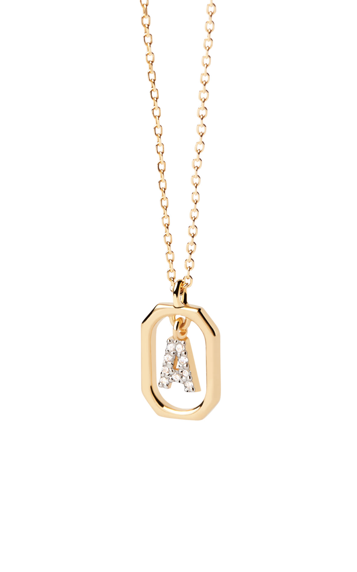 Diamond and yellow gold letter necklace PDPAOLA