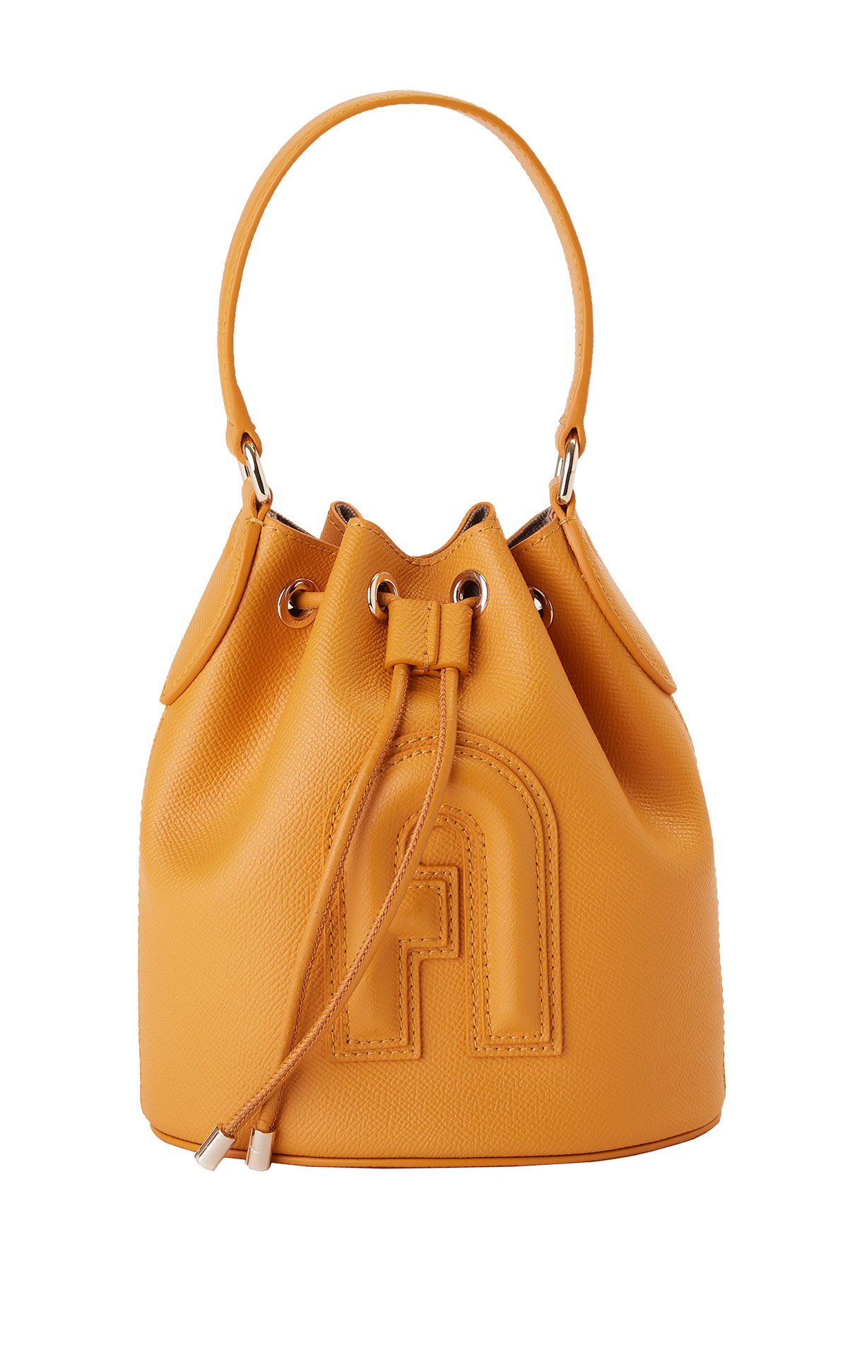 Yellow leather bucket bag  Furla outlet Barcelona La roca Village