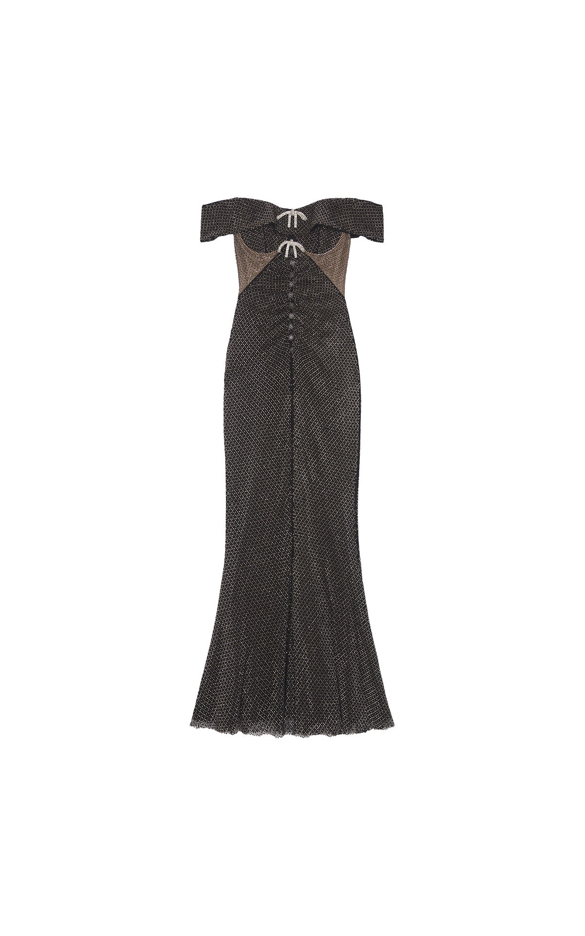 Self Portrait Black diamante fishnet rhinestone midi dress from Bicester Village