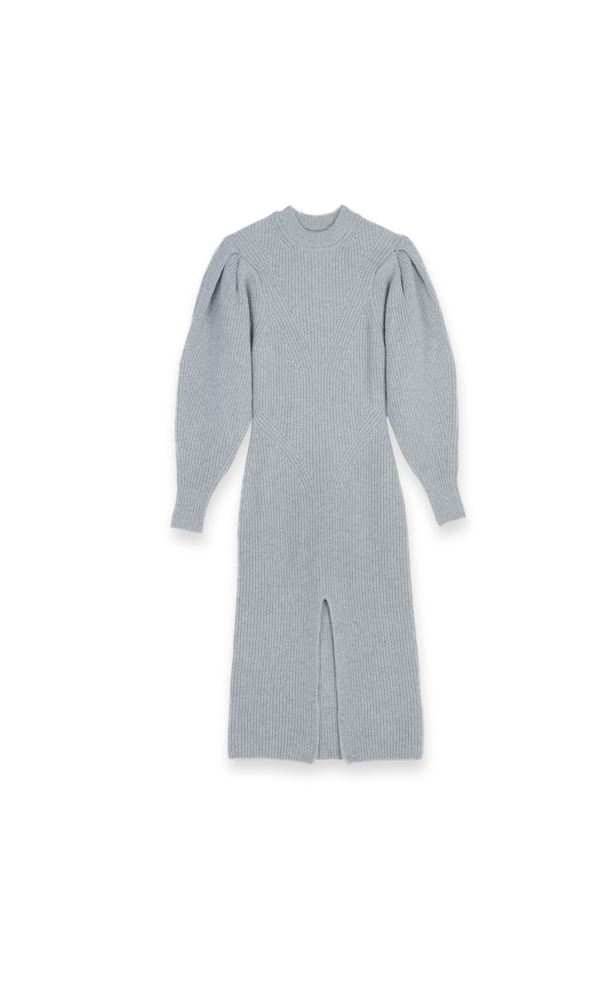 Robe longue en maille grise avec fente en cachemire/laine*